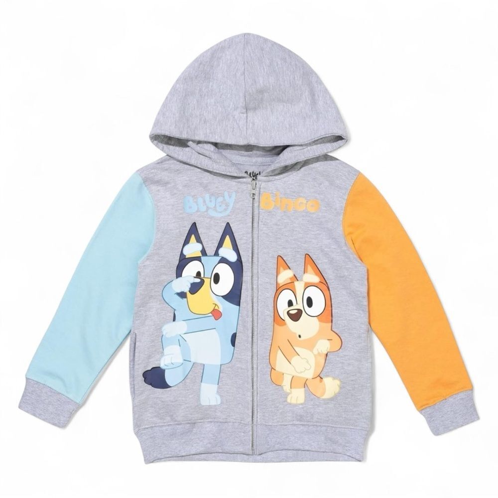 Bluey Full Zip Hoodie Unisex 3T Gray Bluey Bingo Graphic Colorblock Fleece